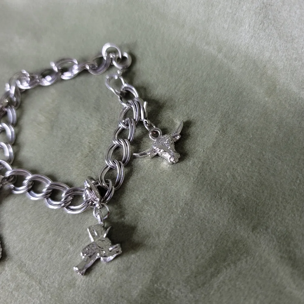 Vintage Silver Western Yallternative Coastal Cowgirl Charm Bracelet - Picture 4 of 7